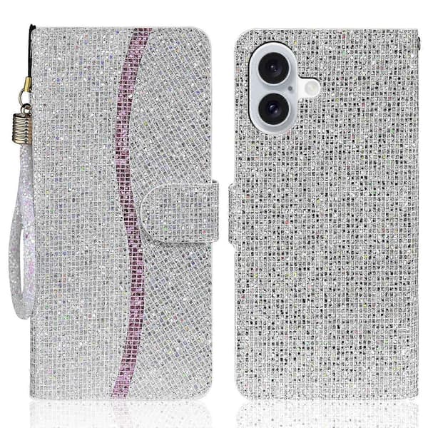 iPhone 16 Plus -kotelo PU-nahkaa, lompakkokorttipaikat, kimalteleva puhelinkuori Multicolor Style D