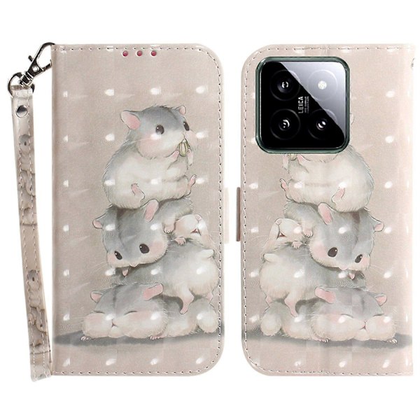 För Xiaomi 14 Fodral 3D Mönster Läder Anti-repa Telefonplånboksfodral Multicolor Stacking Squirrels