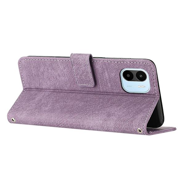 För Xiaomi Redmi A1 4g / A2 4g Skin-touch läder phone case linjer med tryckt stativ Cover Purple
