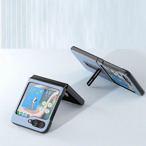 For Samsung Galaxy Z Flip5 5G Støtte Phone Case Ekte Kuskinn+PC Teksturert Deksel Multicolor Style A