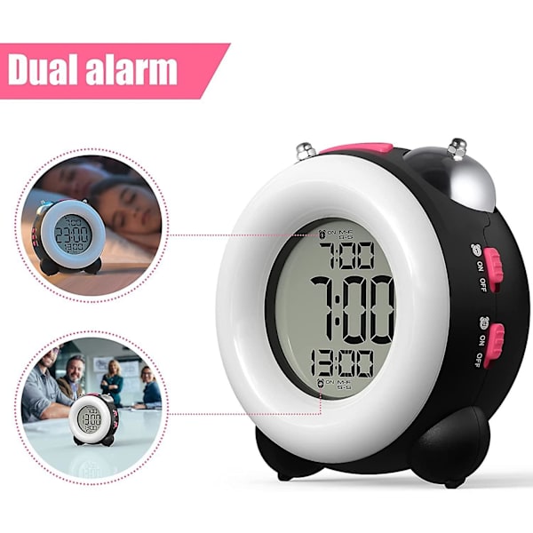 Justup Vækkeur Høj Alarm Indstilling Snooze Funktion Natlys Sengelampe --- Rød