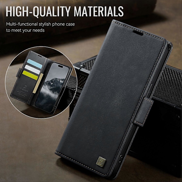 iPhone 15 Pro Max -kotelo AUTSPACE A11 RFID-suojattu retro nahkainen puhelinlompakkokotelo- Multicolor Black