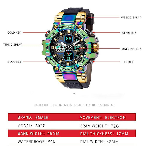 Män Militärklockor Smael Clock Herr Digitala armbandsur Dual Time Led Armband Relogio Masculino 8027 Watch Vattentät Orange