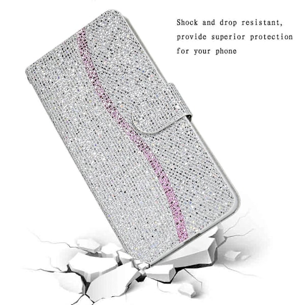 PU læder pung etui med glitter og kortholder til iPhone 16 Plus Multicolor Style D