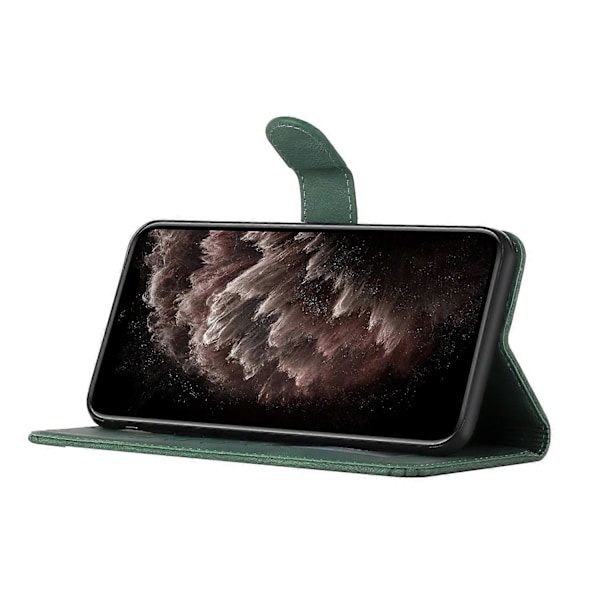 Mobilskal för iPhone 17 med rem, präglat PU-läder, plånboksställ Multicolor Blackish Green