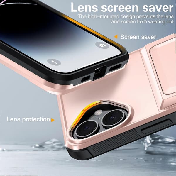 iPhone 16 Plus -puhelimen kuoret korttipaikalla, TPU+PC-jalustalla - harmaa Multicolor Black