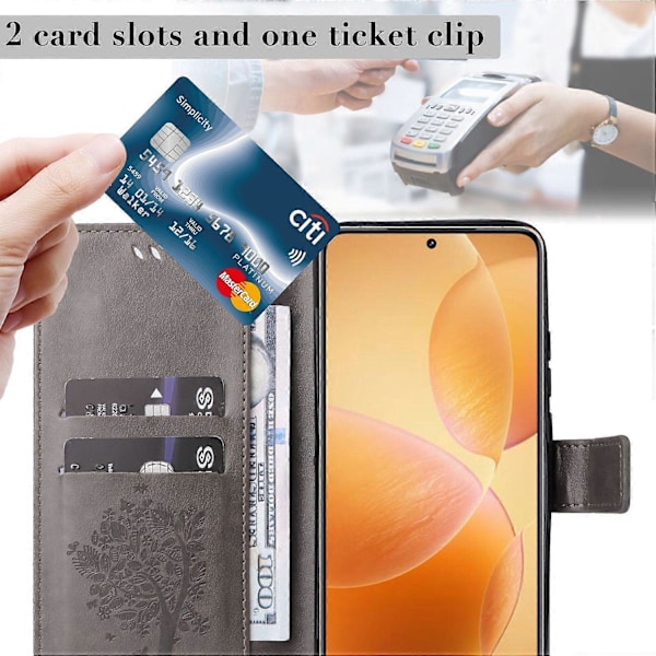 KT Imprinting Flower Series-3 til Xiaomi 14T Pro Etui Katte Træ Mønster Flip Læder Telefon Cover Multicolor Style E