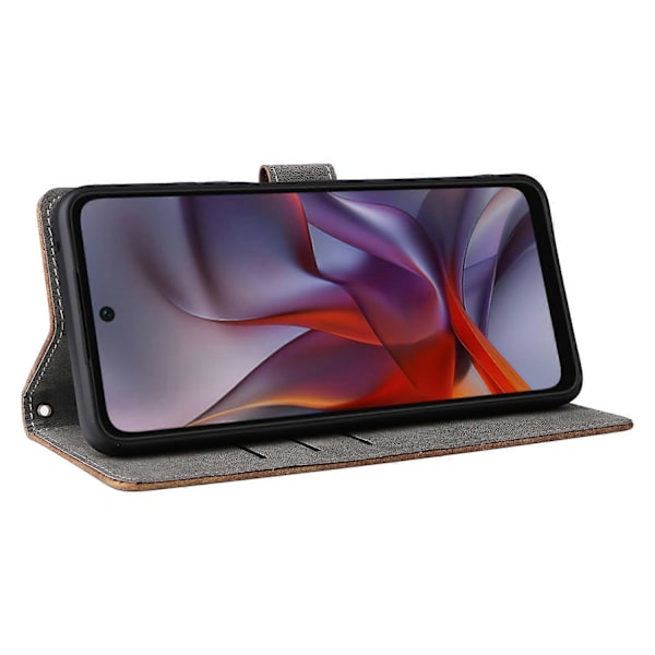 Til Motorola Moto G 5G (2025)/Moto G (2025) 5G Wallet Case RFID-blokering PU Læder Cover Stand View Multicolor Brown
