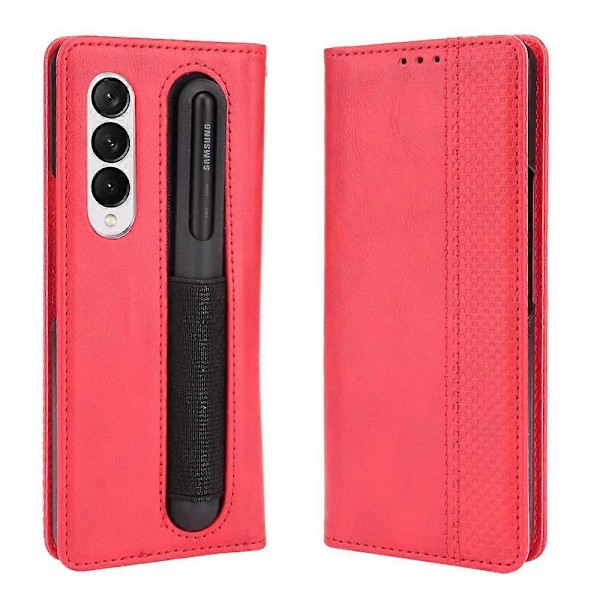 För Samsung Galaxy Z Fold3 5G Retro Texturerad Yta Pennhållare Stöttåligt Läder Telefonskal Multicolor Style A