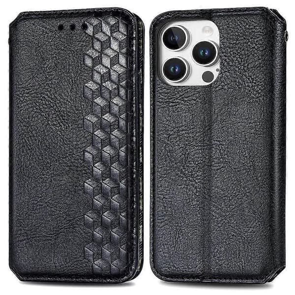 PU-lærdeksel med rombemønster, lommebok og stativ til iPhone 16 Pro Max - Grå Multicolor Black