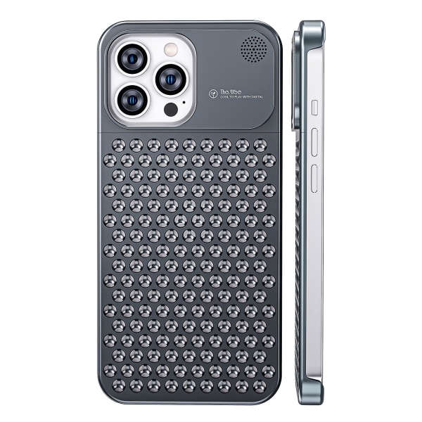 För Iphone 14 Pro Max Fallsäkert kantlöst phone case Aluminiumlegering Värmeavledning Cover Black