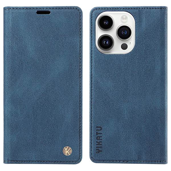 Case för Iphone 15 Pro, Pu Läder Skin-touch plånboksställ Cover Blue