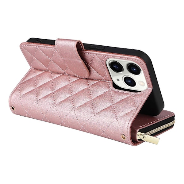 Til iPhone 11 Pro Max Etui Lynlås Pung Rhombus Telefon Læder Cover med Skulderrem Multicolor Style C