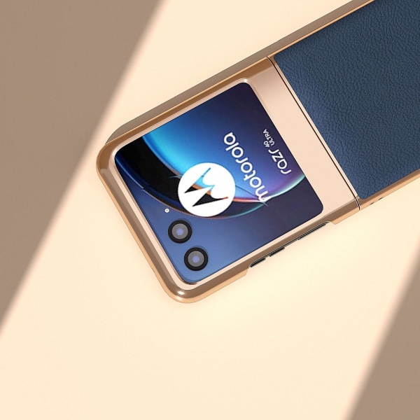 Äkta koläder + Pc Litchi case för Motorola Razr 40 Ultra 5g, nanogalvaniserat cover Blue