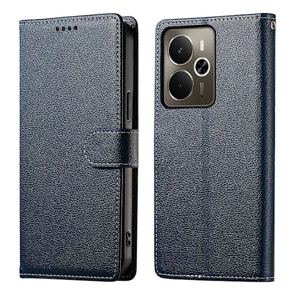 Til Realme 14 5G Stand Case Litchi Tekstur Læder Wallet Telefon Cover Magnetisk Lukning Multicolor Dark Blue