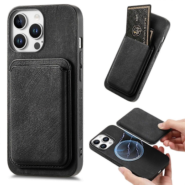 Til iPhone 16 Pro Cover Kompatibelt med MagSafe Læder Bagcover med Aftagelig Kortholder - Grøn Multicolor Black
