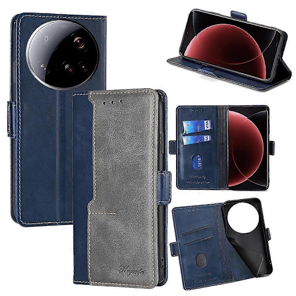 Til Xiaomi 15 Ultra Etui Kontrastfarve Tegnebog Læder Telefoncover Multicolor Blue + Grey