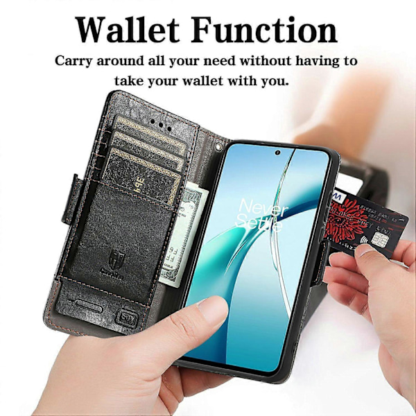 CASENEO 002 Serie Til Samsung Galaxy S24 FE Etui Stand Wallet Splejset PU Læder Cover - Mørkebrun Multicolor Black