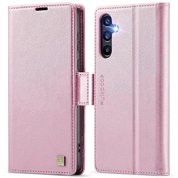 Til Samsung Galaxy A55 5G Etui AUTSPACE A11 RFID-Blokerende Retro Læder Mobiltelefonpung Cover Multicolor Pink
