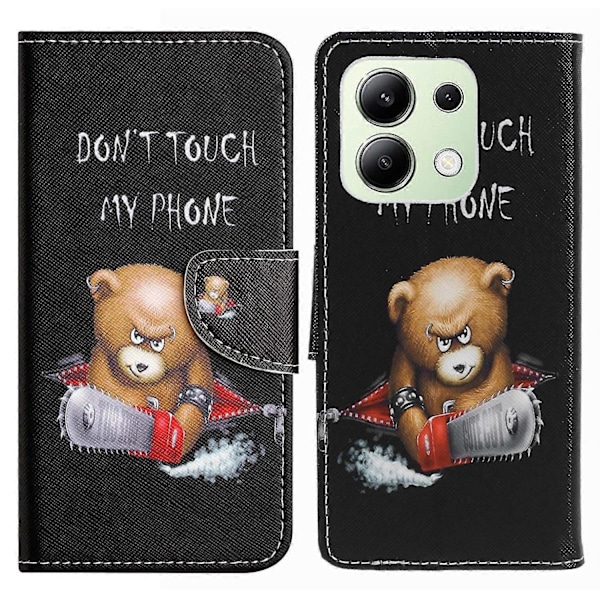 Plånboksfodral för Xiaomi Redmi Note 13 4G, PU-läder, mönstrat telefonfodral med korsstruktur Multicolor Bear