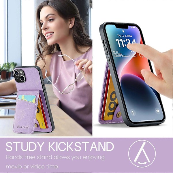 FIERRE SHANN Telefoncover med kortlommer til iPhone 14, stativ, RFID-blokering, PU-læder + TPU-telefonetui Multicolor Style B