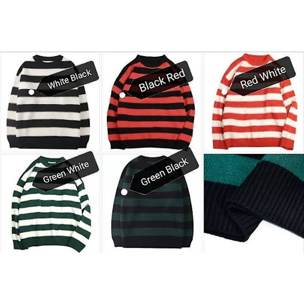 Tate tröja Vintertröja Randig tröja Kvinna Casual tröja Oversize par Harajuku tröja Varm tröja Sueter De Mujer Jersey black red L