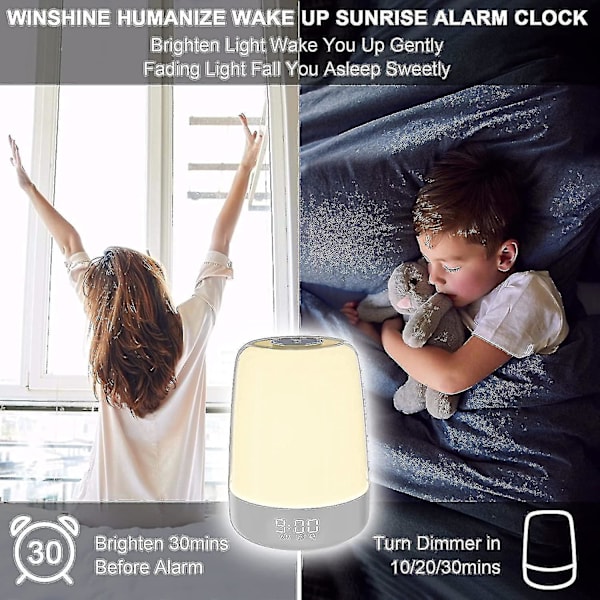 Touch Wake Up With Sunrise Alarm C, 3 Ways Dimbar Warm Sänglampa, Sleep Aid Snooze R Mode