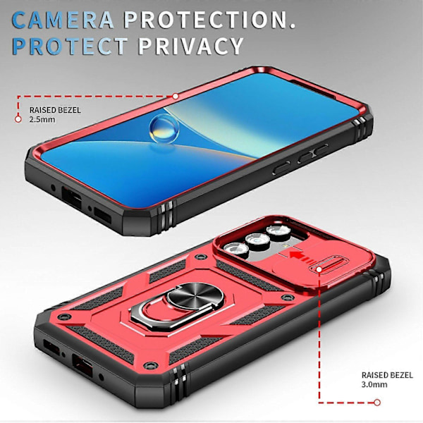 Samsung Galaxy A54 5G PC TPU -kotelo, jossa jalusta, iskunkestävä suojus korttipaikalla ja linssinsuojalla Multicolor Style E