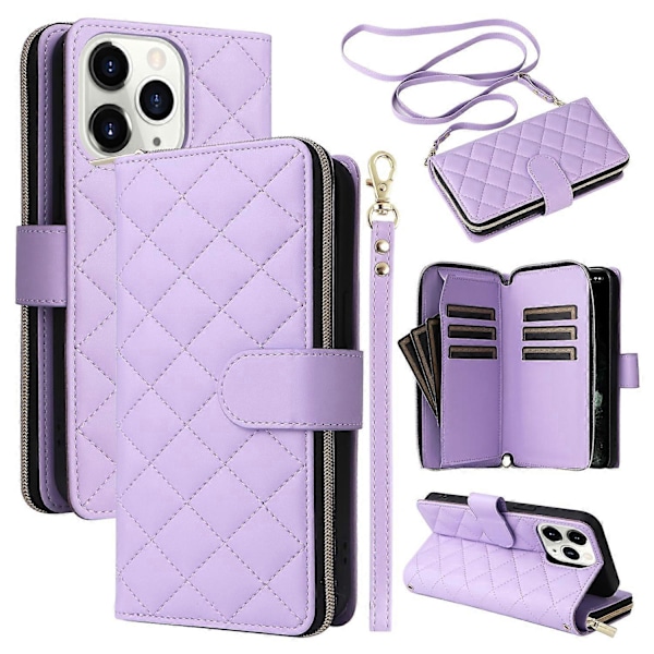 Til iPhone 11 Pro Max Etui Lynlås Pung Rhombus Telefon Læder Cover med Skulderrem Multicolor Style E