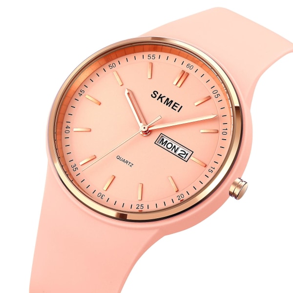 Skmei 1747 Simple Bar Scale Dial Silikonrem Quartz Watch For Ladies Light Blue Pink