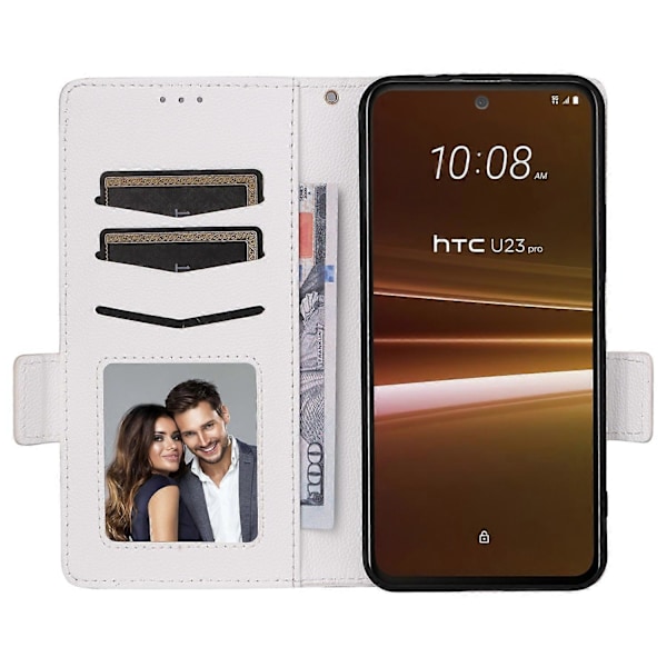 Telefoncover til HTC U23/U23 Pro 5G Litchi Tekstur Wallet Stand PU Læder Cover - Grå Multicolor White