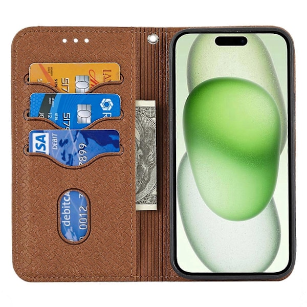 För iPhone 15 Plus Fodral Splitsad PU Läder Ställ Plånboksfodral med Rem Multicolor Style C