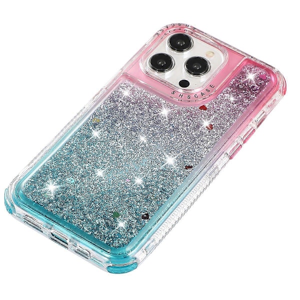 Til iPhone 13 Pro 6,1 tommer mobiltelefonetui TPU+PC Anti-drop Gradient Flydende Kviksandsskal Multicolor Pink+Light Blue