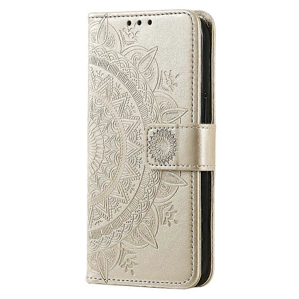 Motorola Edge 60 5G/60 Fusion 5G -puhelinlaukku, jossa jalusta, kohokuvioitu toteemikuvio ja PU-nahkainen lompakkokotelo Multicolor Gold
