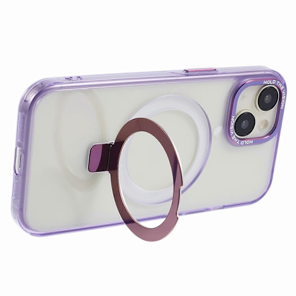Läpinäkyvä TPU+PC suojakuori iPhone 15 Plus -puhelimelle, näkymätön jalusta ja magneettinen puhelinkuori Multicolor Style B