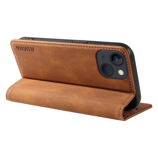 Skin-touch case för Iphone 15 Plus Pu läder plånboksställ Cover Brown