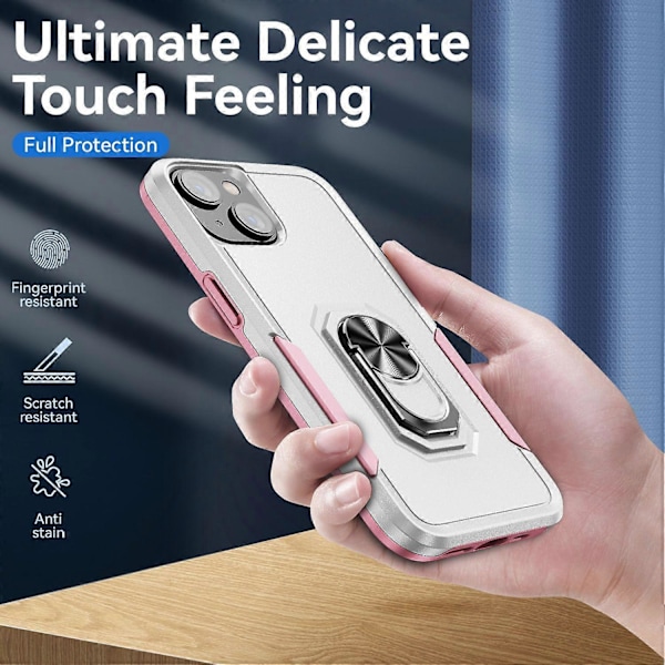 iPhone 15 PC+TPU Iskunkestävä Suojakuori Pudotussuojaava Puhelinkotelo Sormuksella ja Jalustalla Multicolor Style A