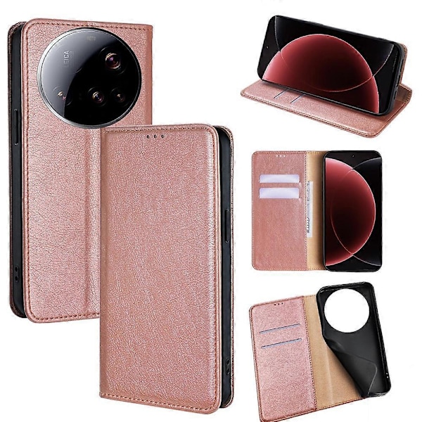 Til Xiaomi 15 Ultra Etui Pung PU Læder Magnetisk Auto-Absorberet Telefoncover Multicolor Rose Gold