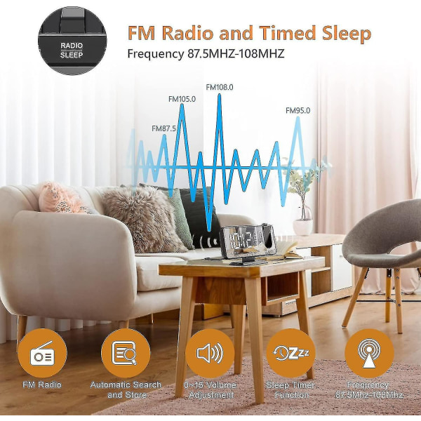 Väckarklocka Projektor Tak Radio Väckarklocka Med Led Spegel Skärm USB Laddningsport Snooze Funktion Dubbel Alarm Digital Klocka För Sovrum, Kök