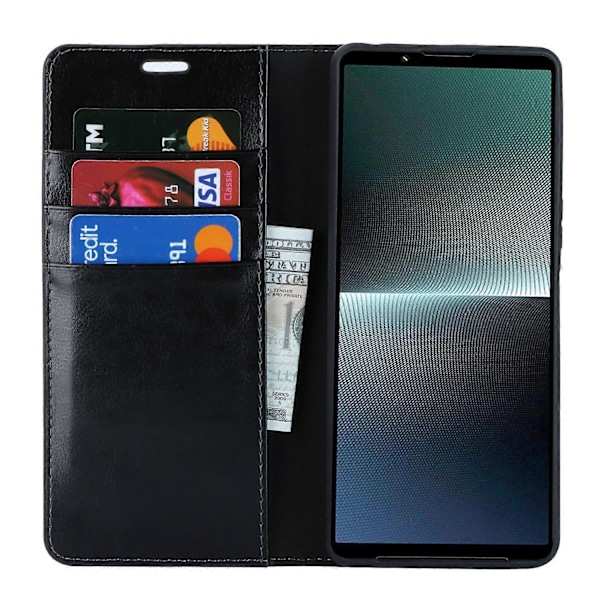 Til Sony Xperia 1 V Stand Flip Wallet Ægte Koskind Læder Cover Telefon Etui Multicolor Style A