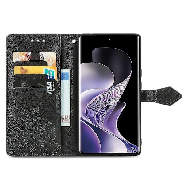 Til vivo V40 5G Etui Mandala Præget Design Læder Wallet Telefon Cover - Grå Multicolor Black