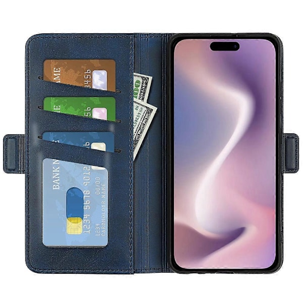 For iPhone 16 Etui Folio Flip Læder Wallet Stand Telefon Cover Multicolor Style A