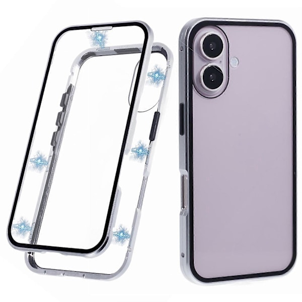 För iPhone 16 Plus Skal Magnetiskt Fullständigt Skydd Transparent Mobilskal - Grön Multicolor Silver