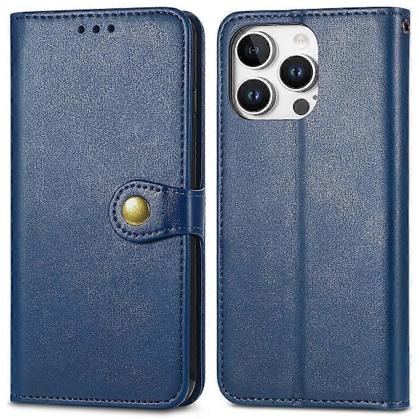 Læder telefoncover med pung, stativ og håndledsrem til iPhone 16 Pro Max - Grøn Multicolor Blue
