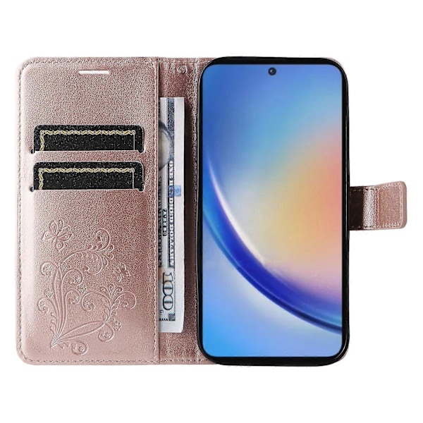 Samsung Galaxy A35 5G Lompakkokotelo Kukka Perhonen Kuvioitu Nahkainen Puhelinkotelo Jalusta Multicolor Rose Gold