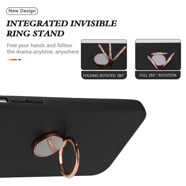 Beskyttelsescover til iPhone 15 Pro, Mat TPU-etui med Spejllignende Ring-Støtteben Telefonskal Rose Gold