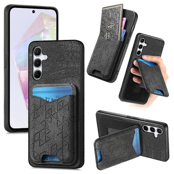 Til Samsung Galaxy A35 5G Etui med Præget Mønster, Kortholder, Støttefod, Læder Bagside Multicolor Style D