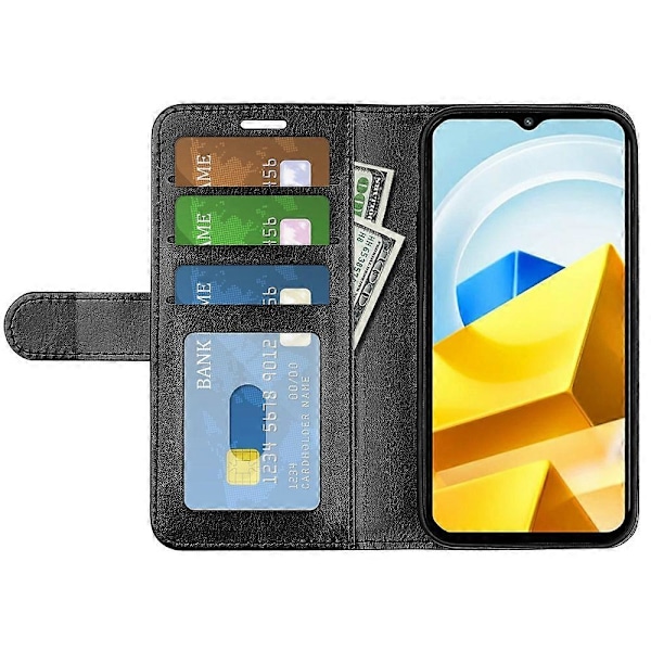 Stativfodral för Xiaomi Poco M5 4G, PU Läder Folio Flip Fullständigt Skydd Plånboksfodral