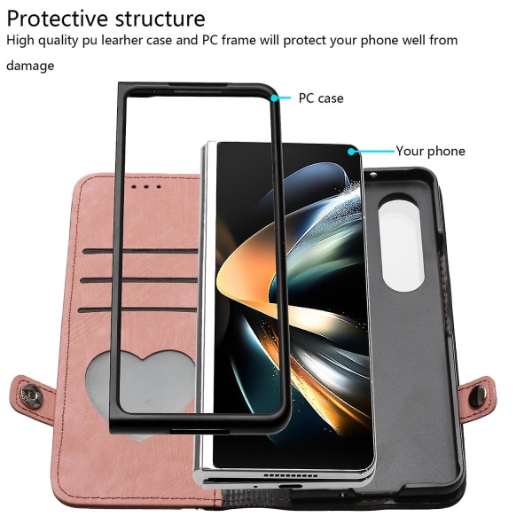 För Samsung Galaxy Z Fold4 5g Korthållare Slots Phone case Pu Läder+PC Cover Pink