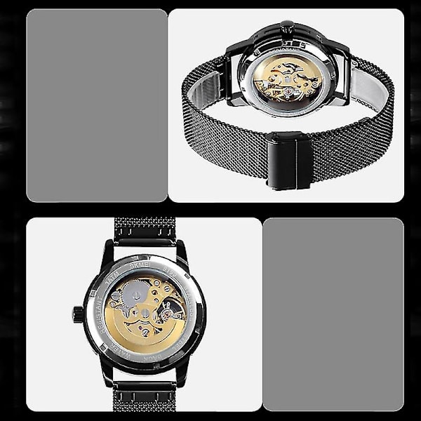 Skmei 9199 Herre Automatisk Mekanisk Ur Gold Shell Black Face